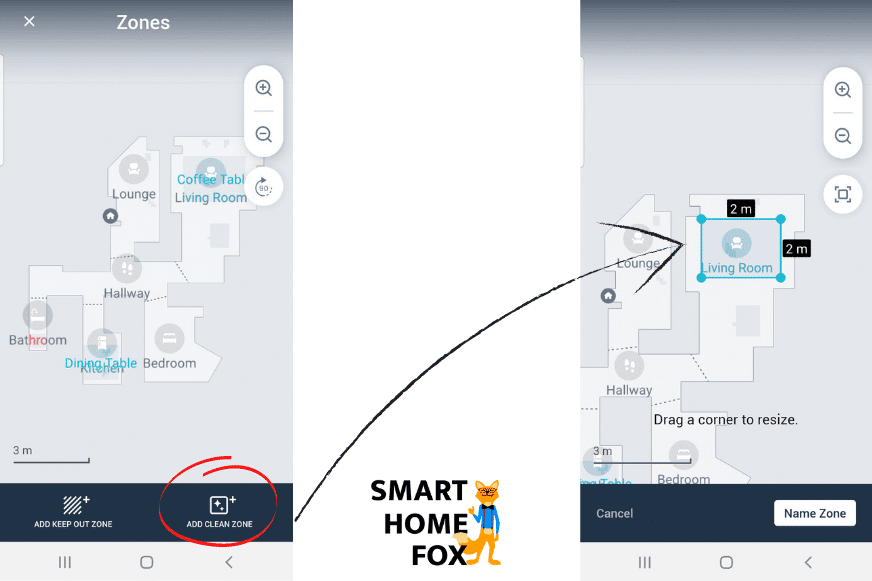 Cleaning a specific area is set in the iRobot Roomba app.